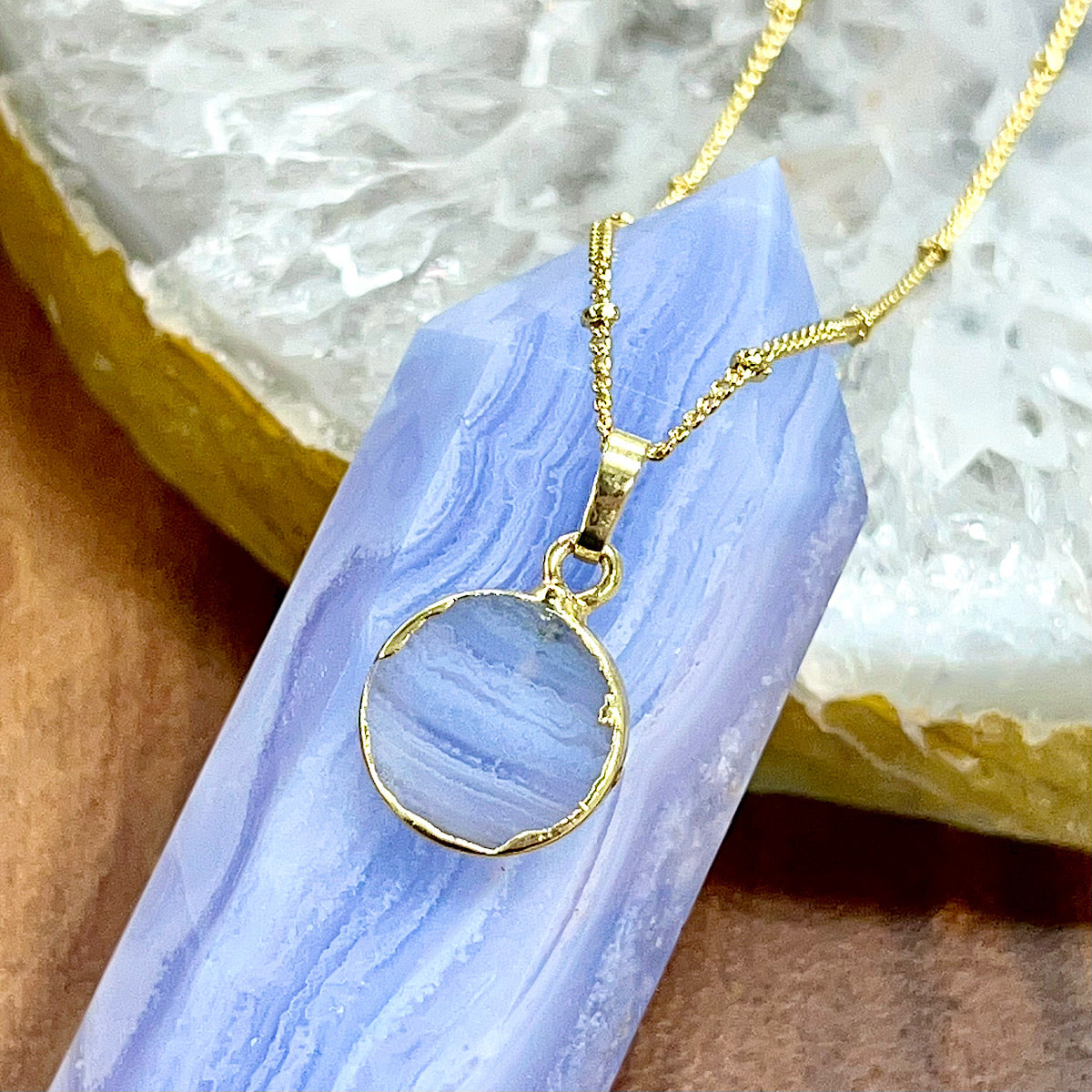 Blue Lace Agate Necklaces | Dichroic Glass Necklaces – My Urban Gems
